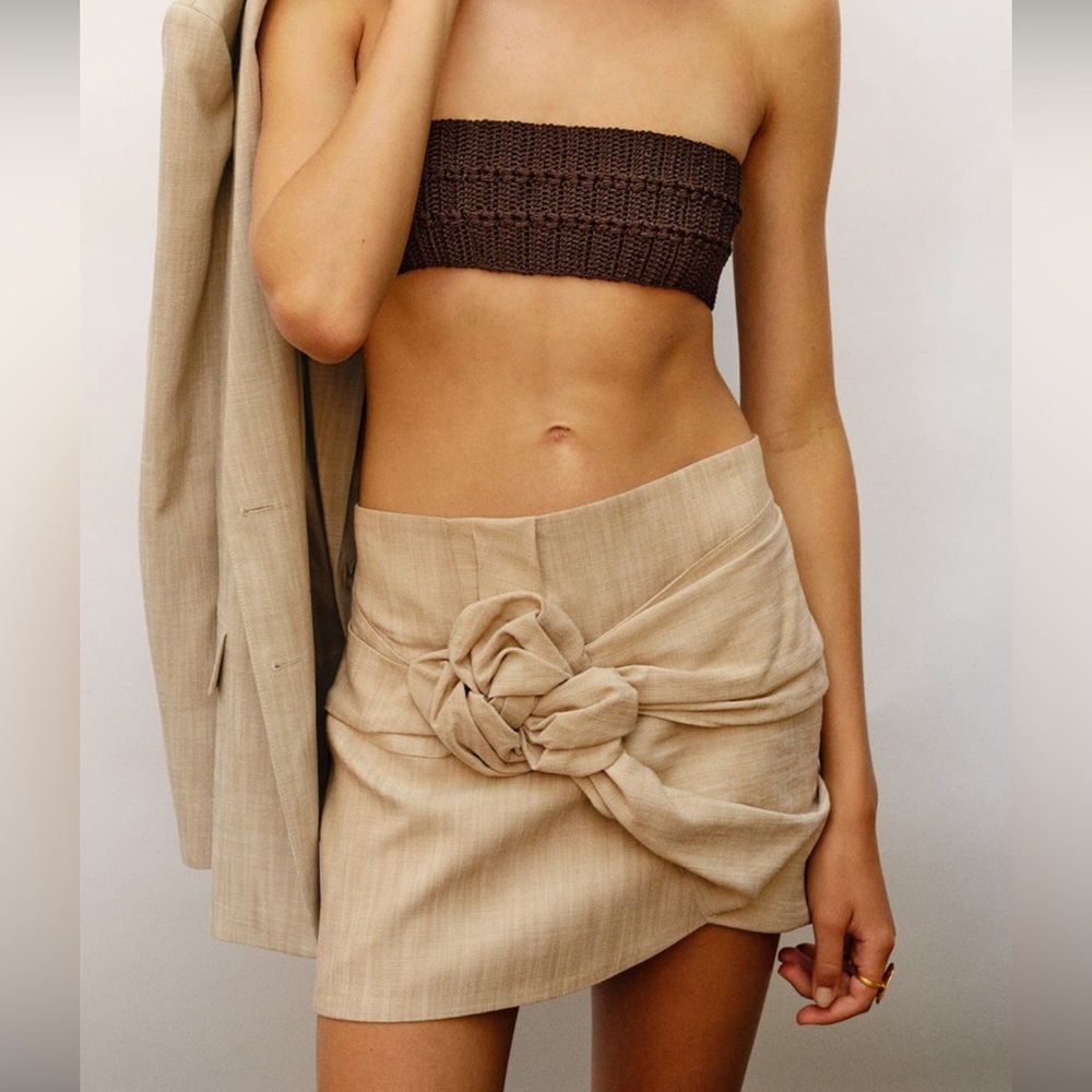 Beige linen mini skirt